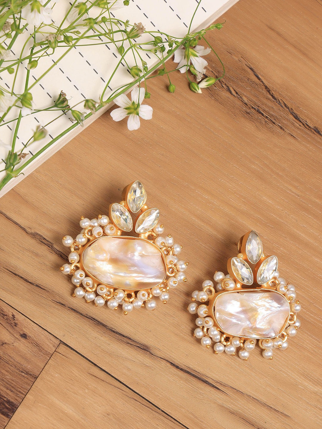 

ROYAL PITARAH Gold-Plated Contemporary Pearls Drop Earrings