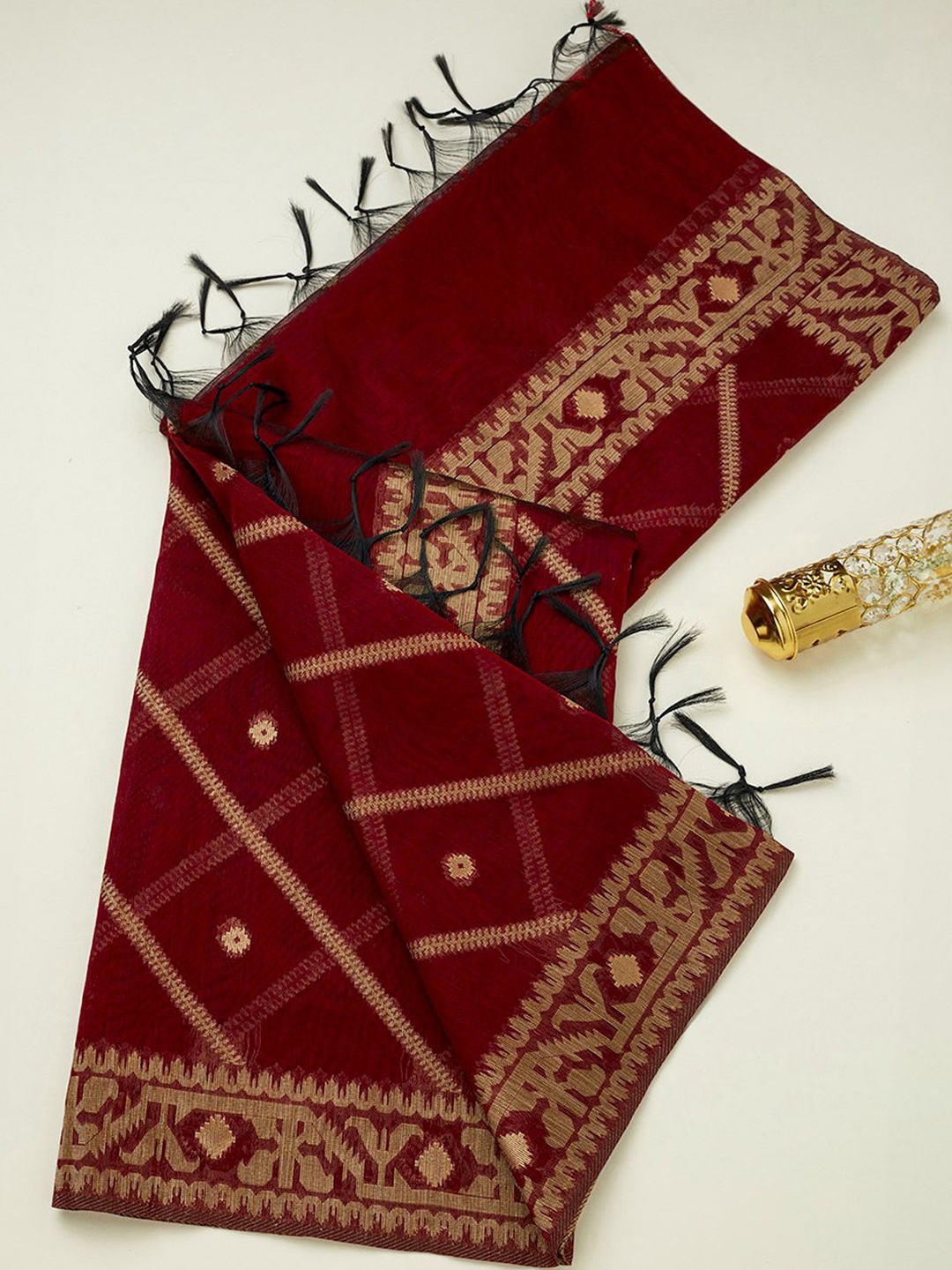 

Soch Ethnic Motifs Woven Design Tasselled Jamdani Dupatta, Red
