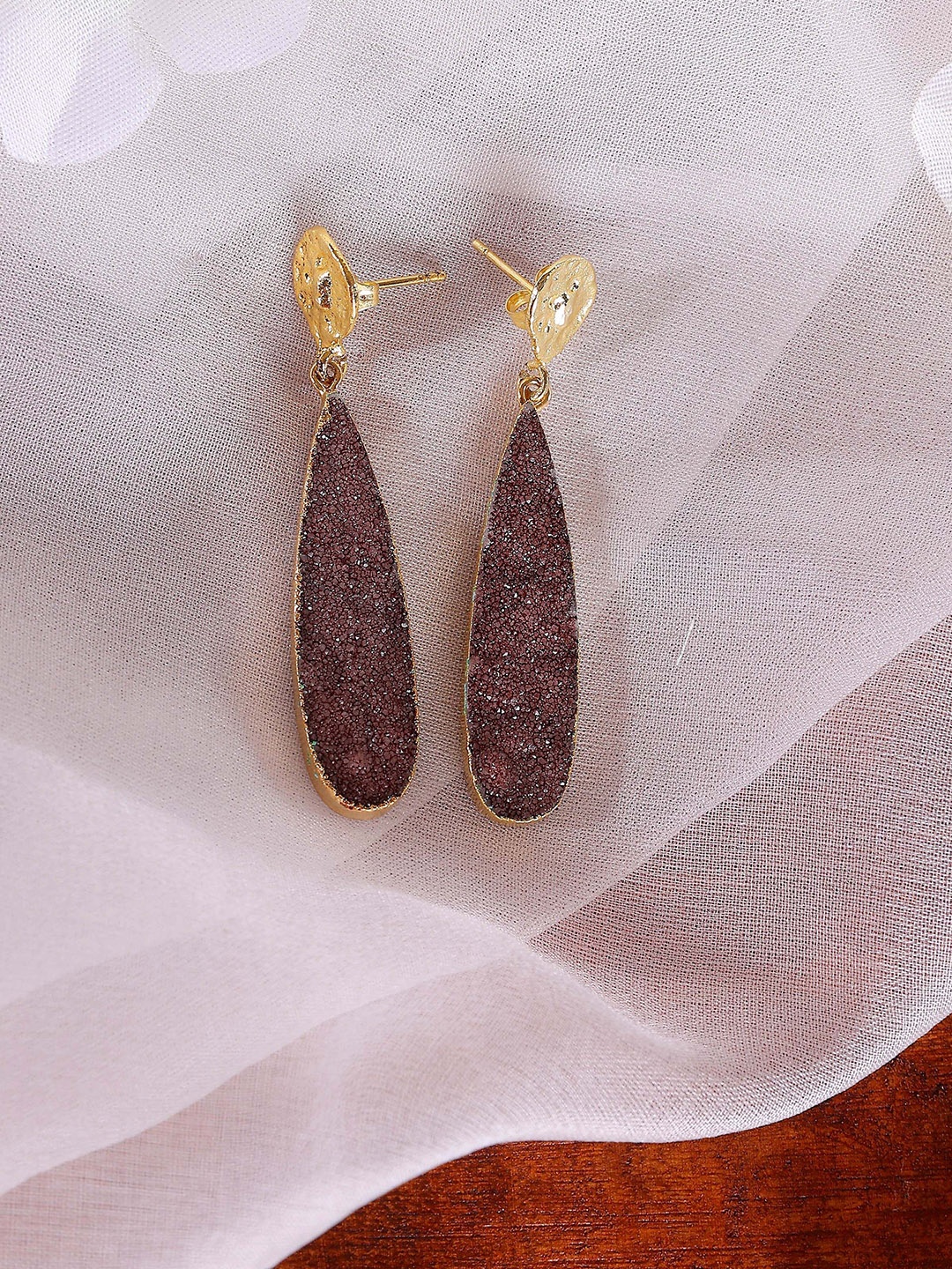 

ROYAL PITARAH Gold-Plated Contemporary Drop Earrings, Brown