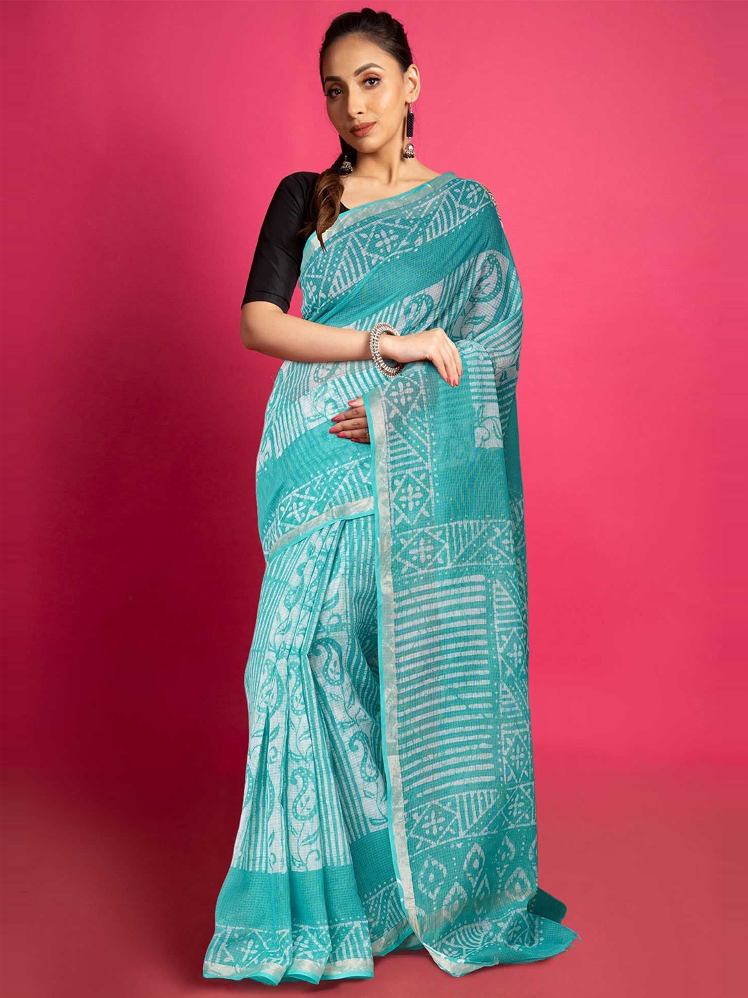 

Unnati Silks Ethnic Motifs Printed Kota Saree, Turquoise blue