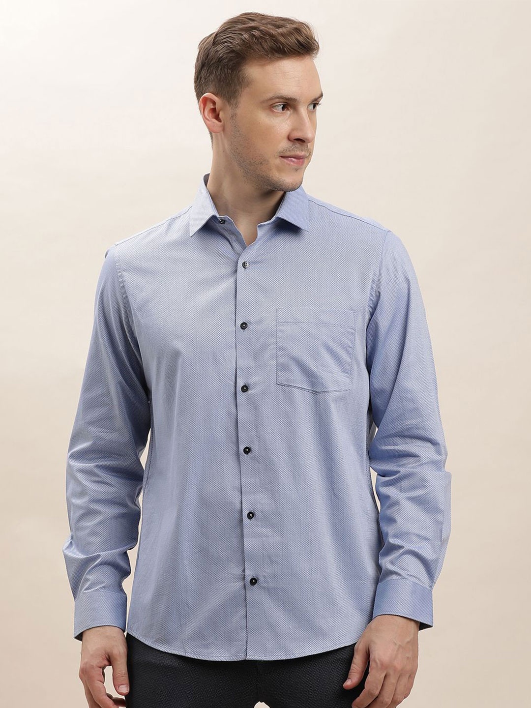 

Turtle Men Classic Spread Collar Solid Cotton Formal Shirt, Blue