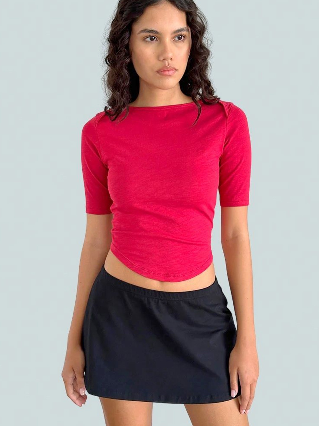 

Dracht Solid Cotton Fitted Crop Top, Pink