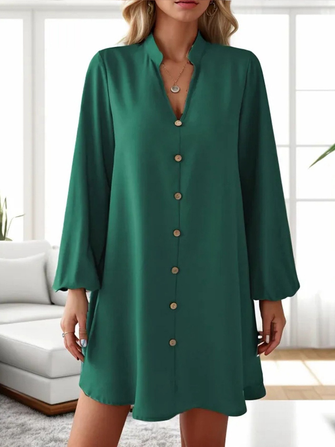 

StyleCast x Revolte Solid Shirt Mini Dress, Green