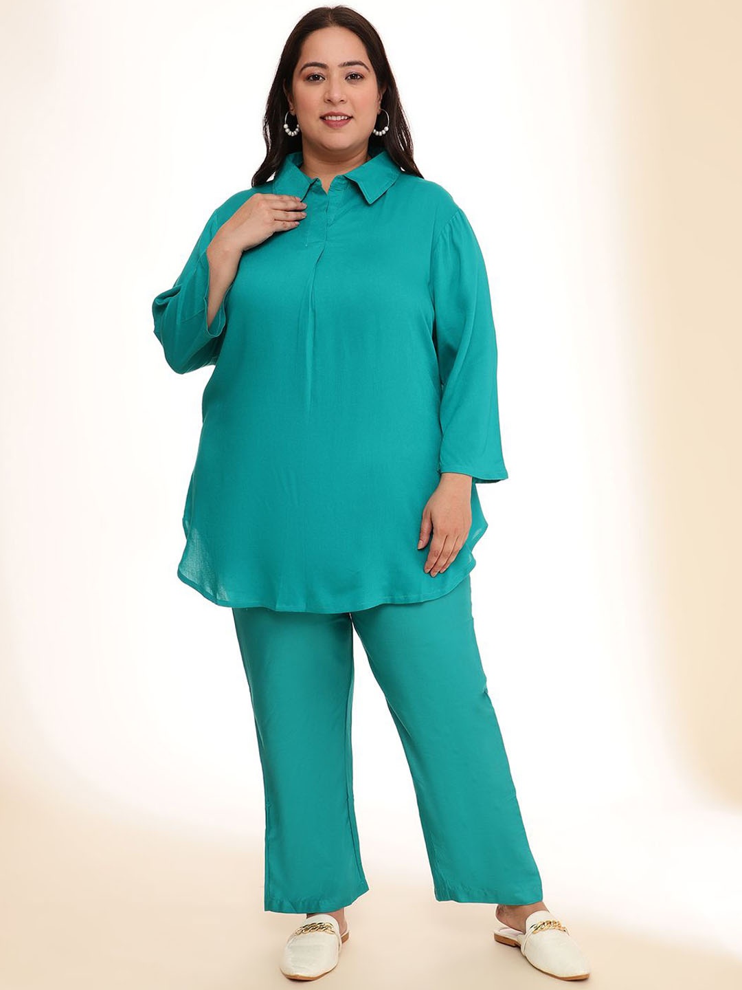 

DressBerry Shirt Collar Long Sleeves Top With Trouser, Blue