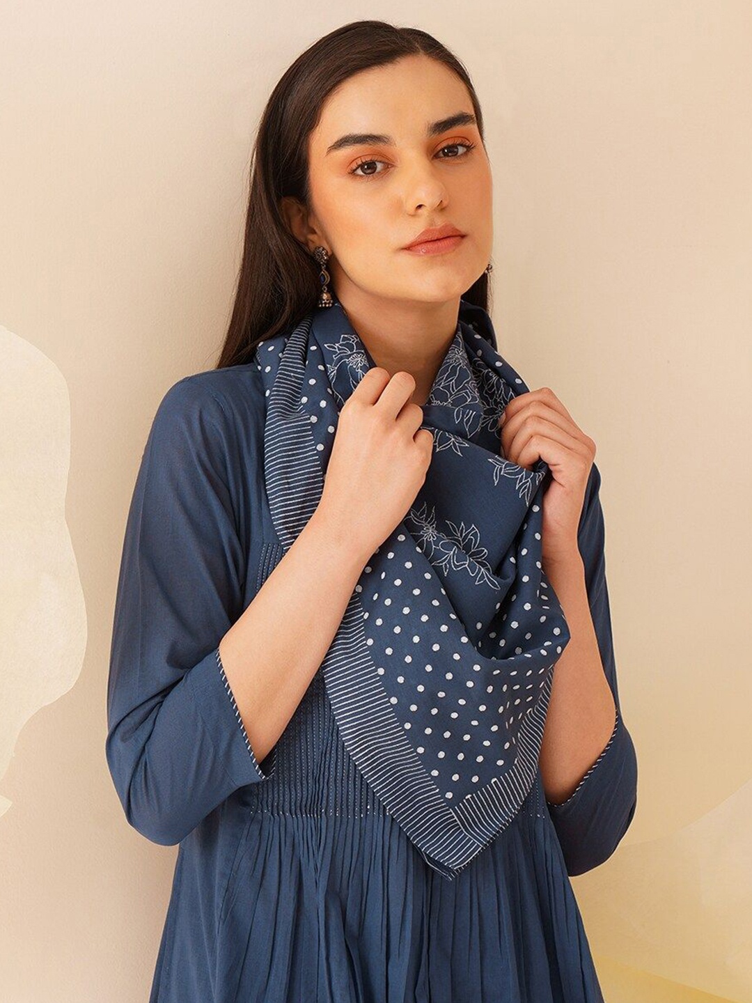 

JAYPORE Printed Pure Cotton Scarves, Blue