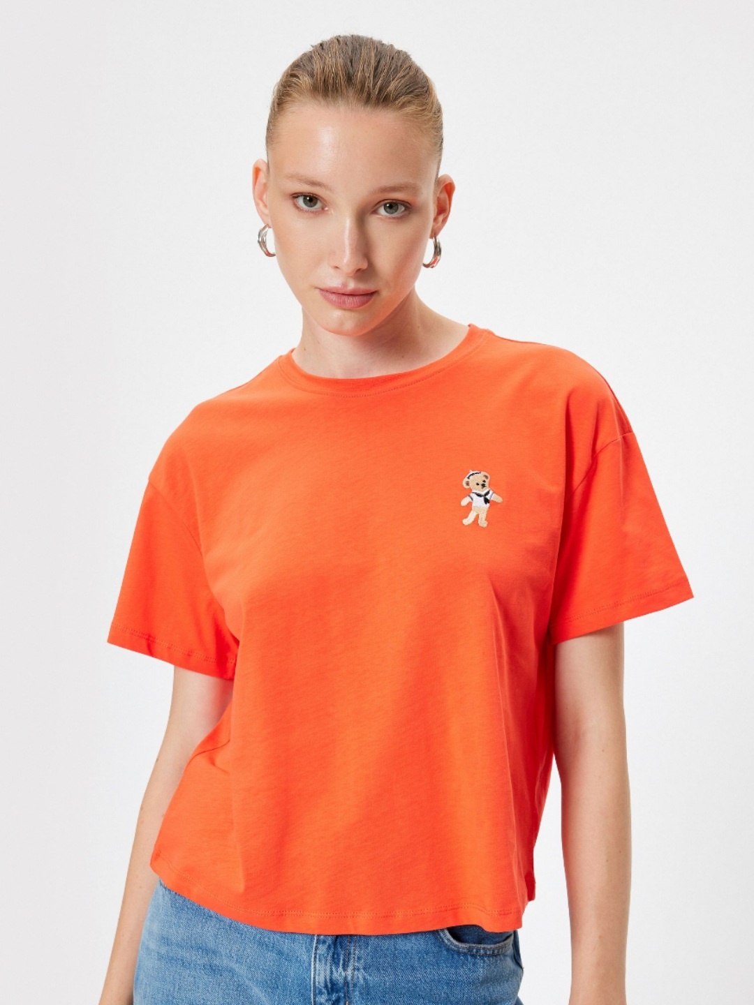 

Koton Women Solid Round Neck Cotton T-shirt, Orange