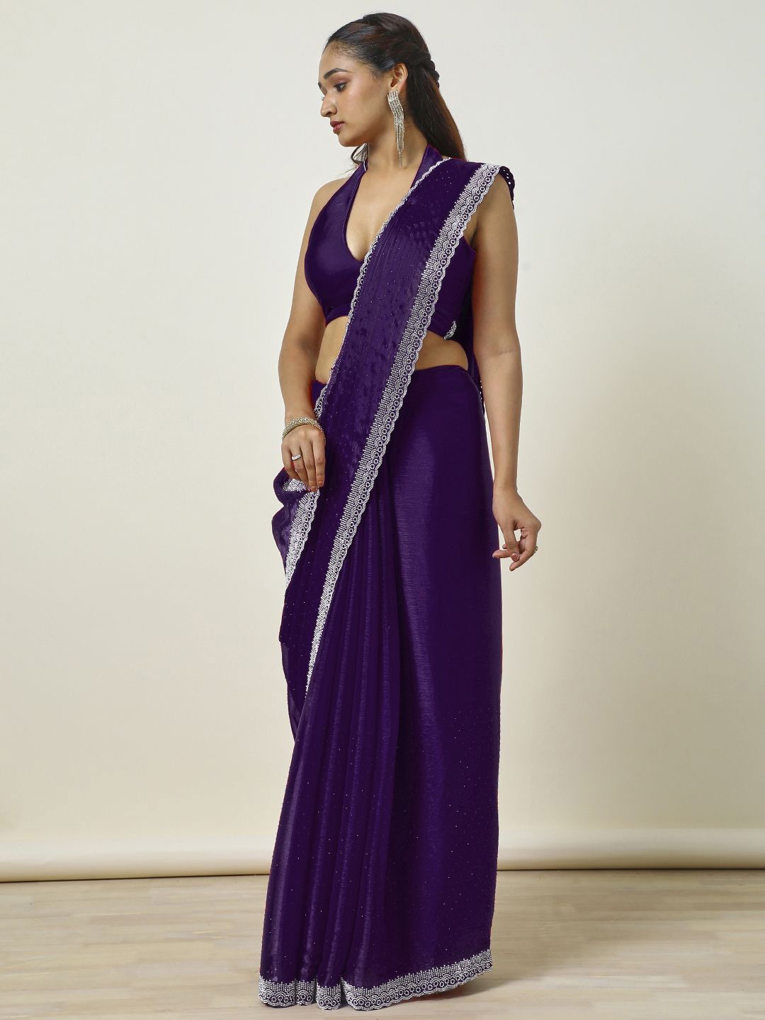

Soch Embellished Beads and Stones Saree, Purple