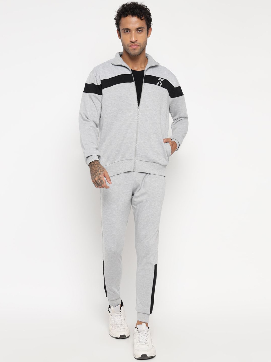 

OFF LIMITS Men Solid Sweatshirt & joggers Tracksuit, Grey melange