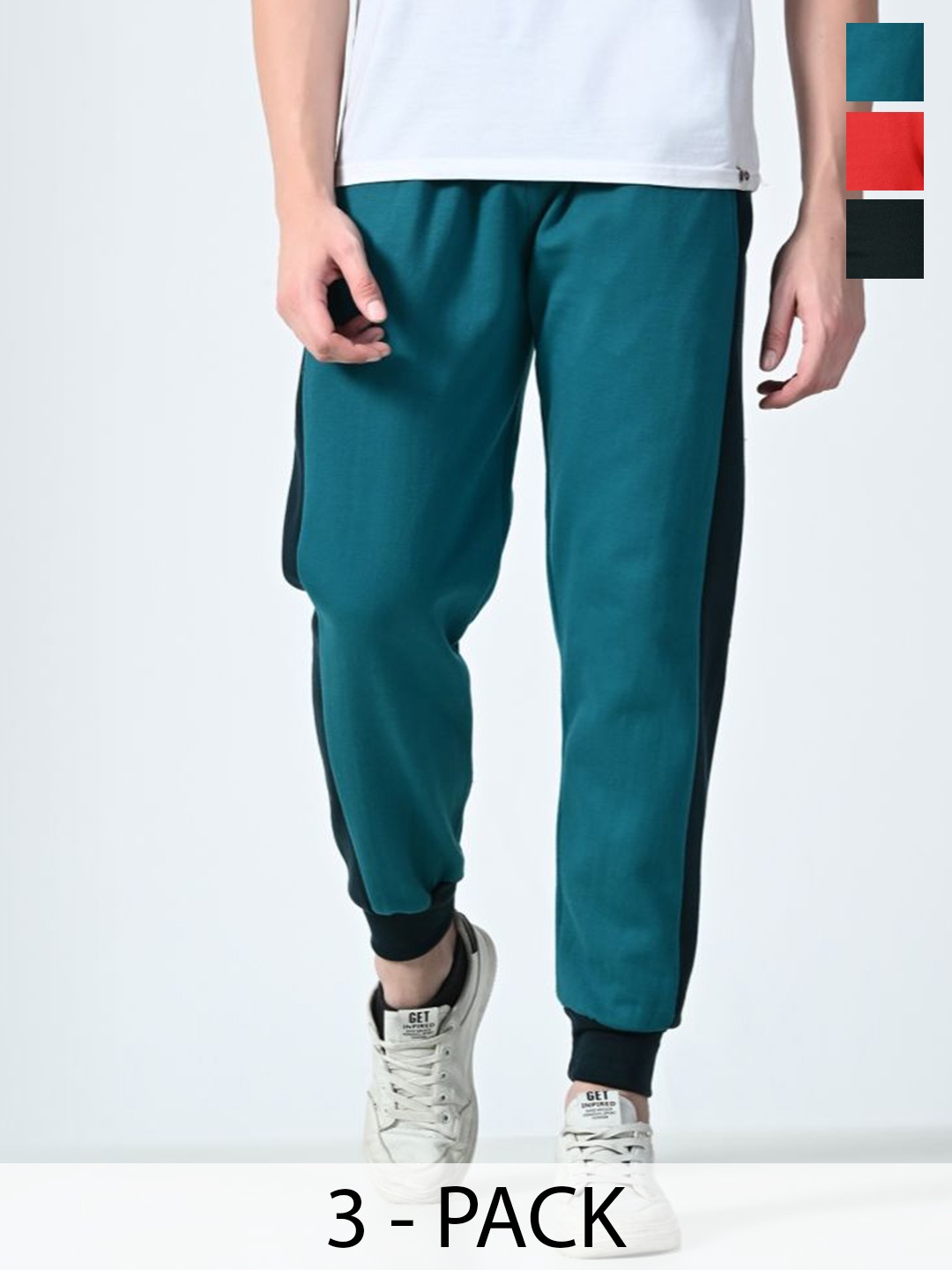 

BAESD Men Pack Of 3 Colourblocked Relaxed-Fit Joggers, Black