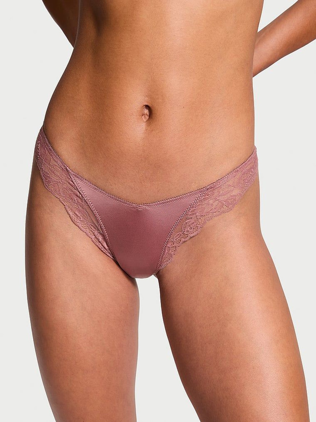 

Victoria's Secret Lace-Trim High-Leg Thong Panty Briefs, Pink