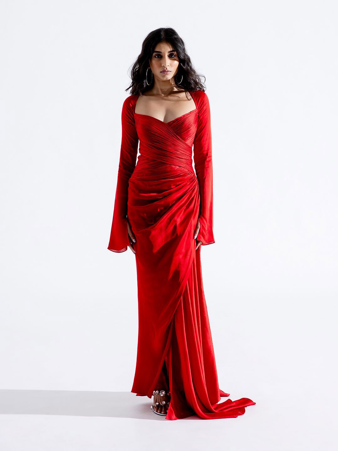 

Aroka Sweetheart Neck Satin A-Line Maxi Dress, Red