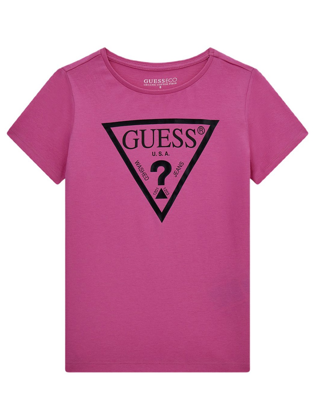 

GUESS kids Girls Graphic Printed Round Neck Cotton T-shirt, Magenta