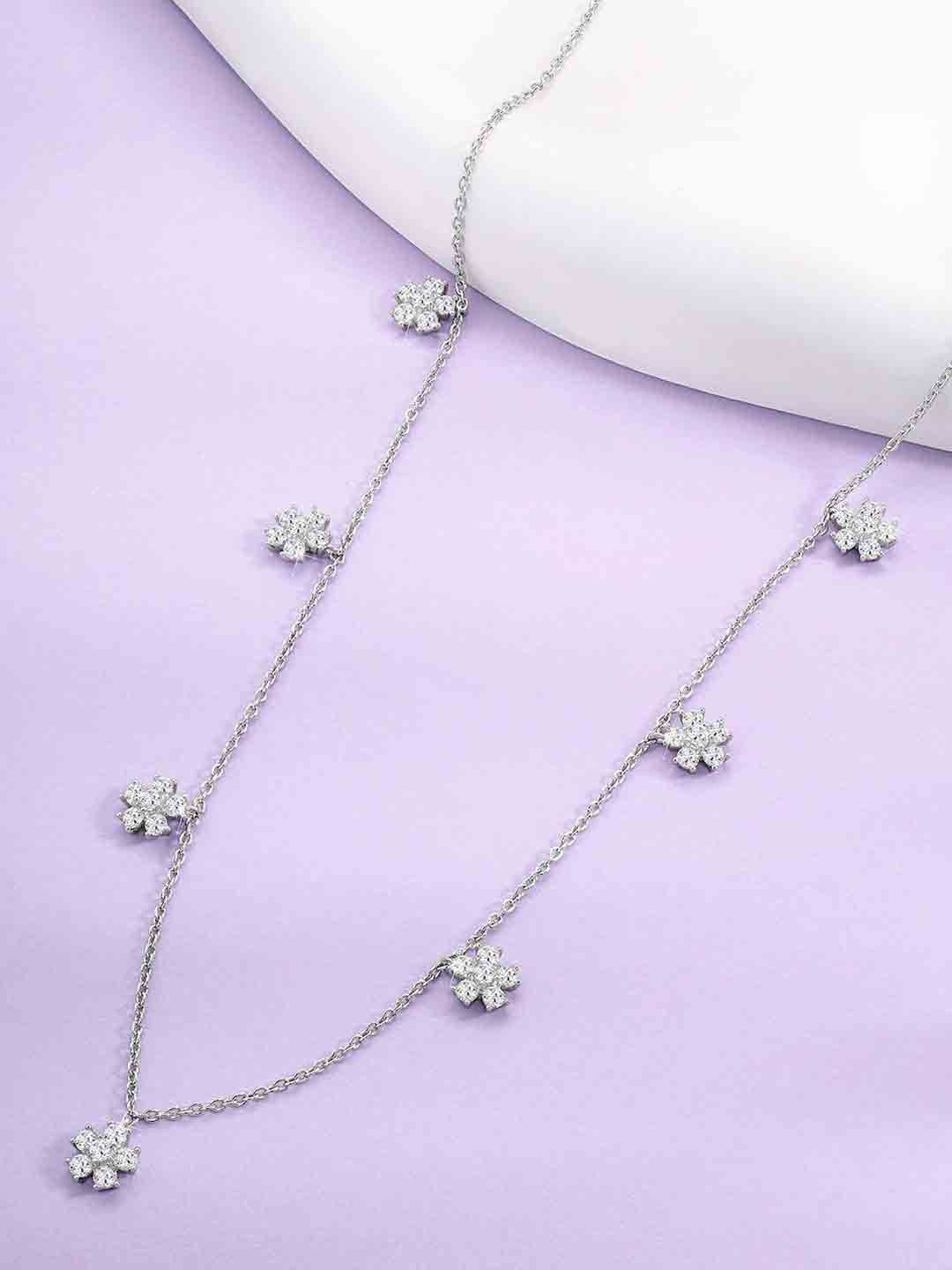 

Silvora by Peora 925 Sterling Silver Rhodium-Plated Cubic Zirconia Studded Necklace