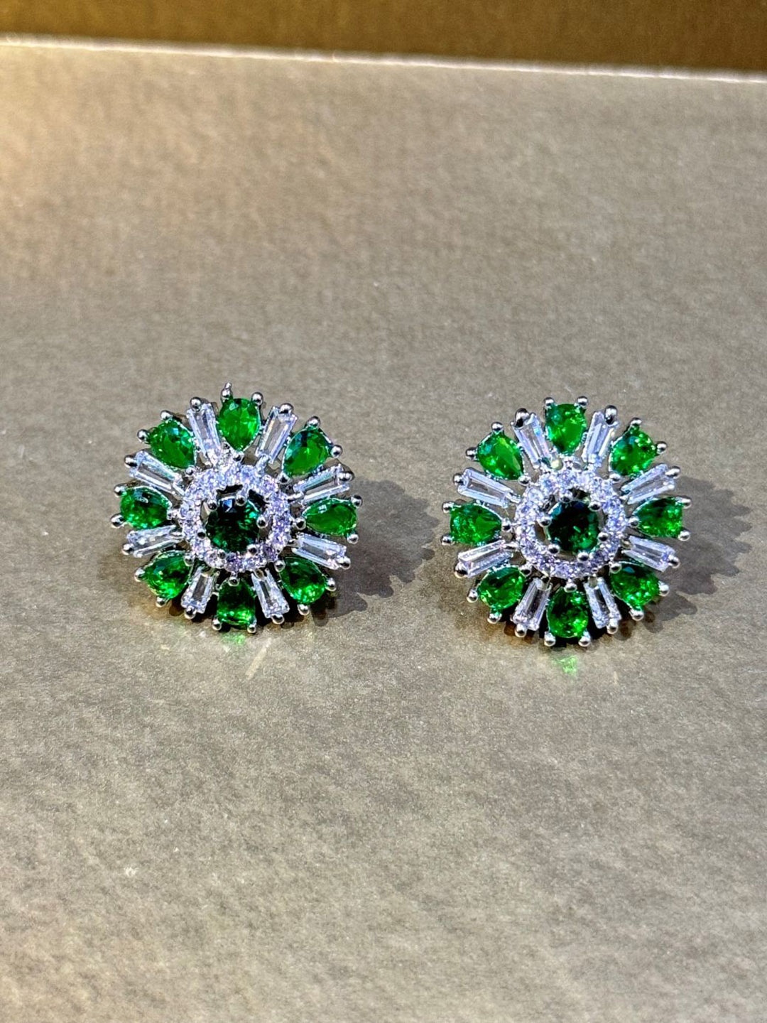 

The Jewellery Tale American Diamond Circular Studs, Green