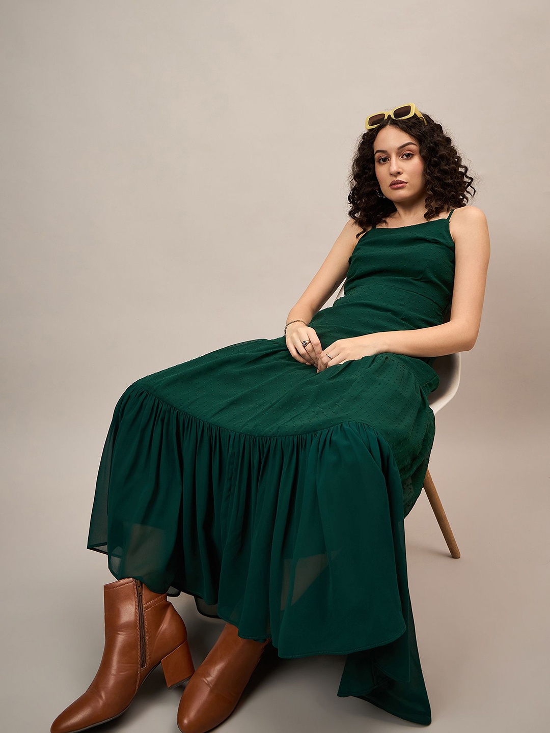 

The Roadster Women Solid Lifestyle Co Sleeveless Long Maxi Dress, Green