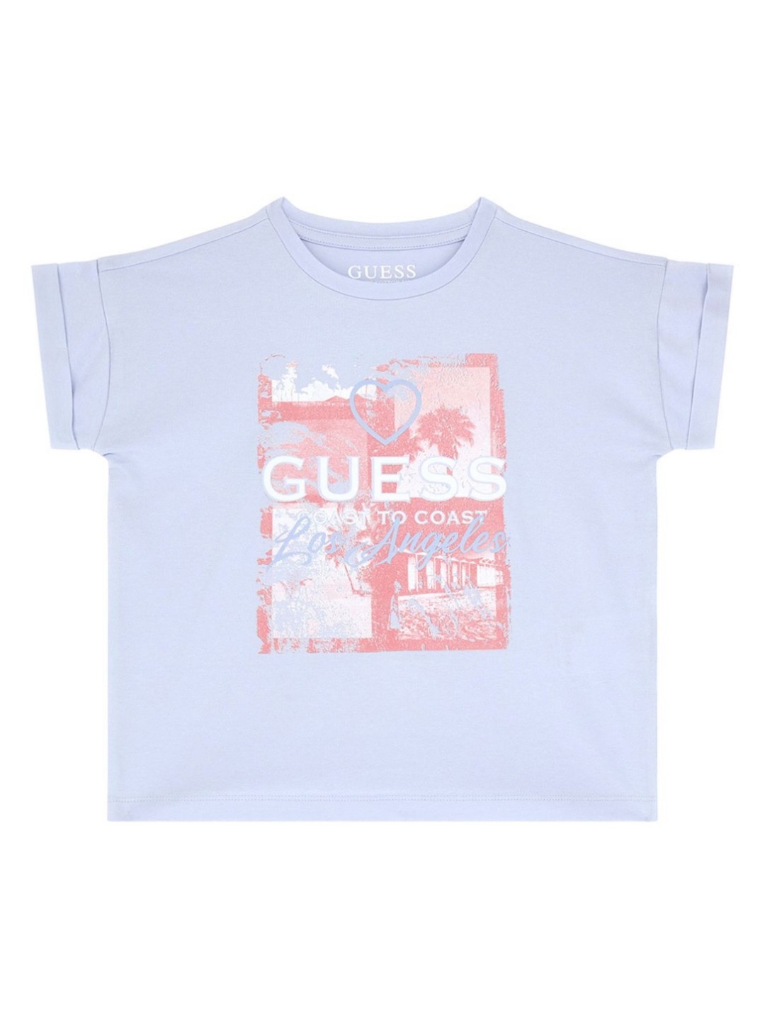 

GUESS kids Girls Typography Printed Round Neck Cotton T-shirt, Blue