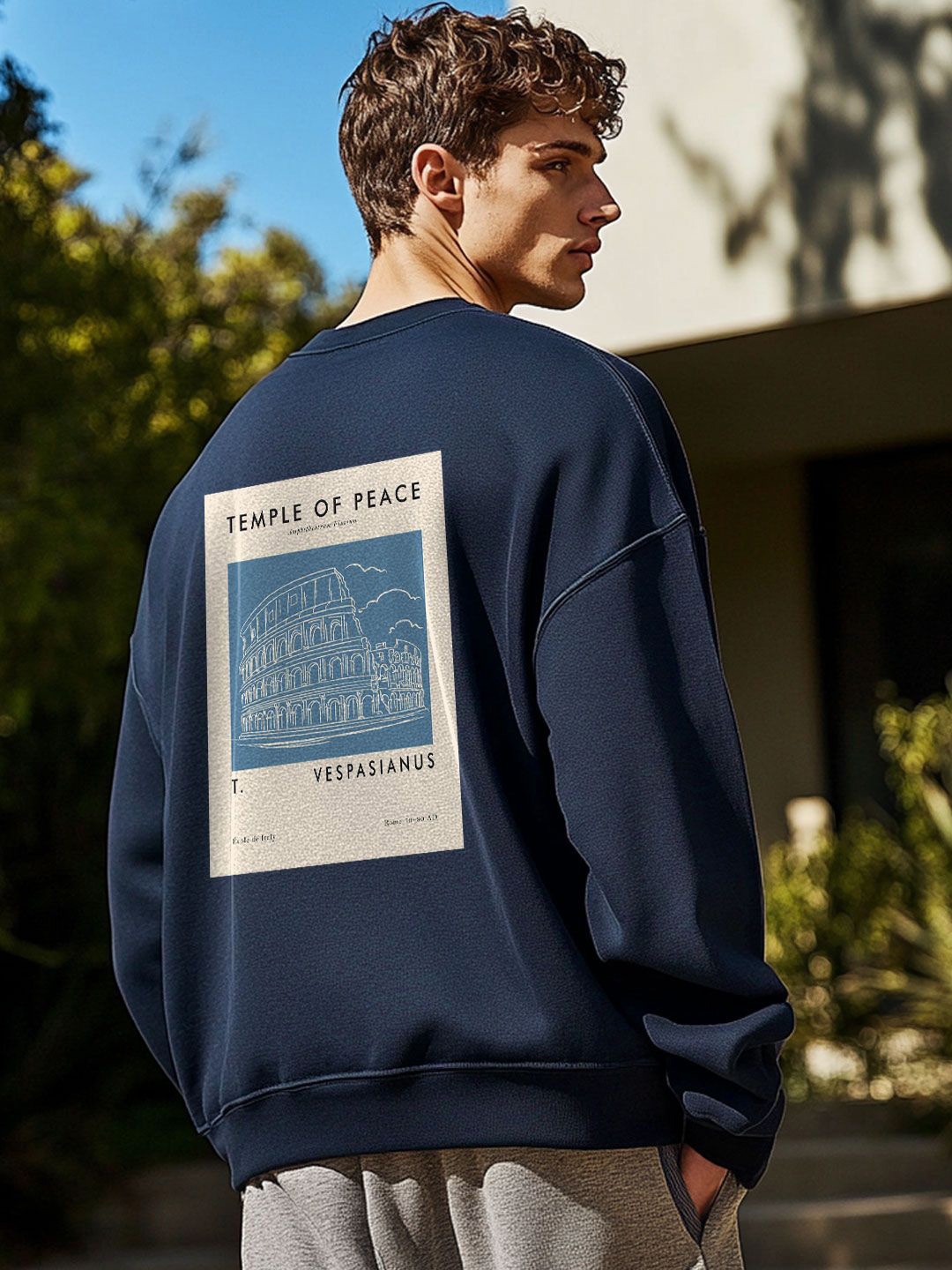 

NOBERO Oversized Back Printed Sweatshirt, Navy blue