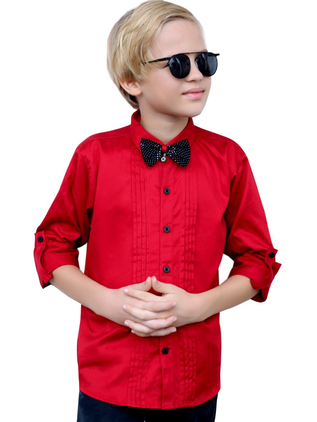 

MashUp Boys Classic Spread Collar Textured Casual Shirt, Red