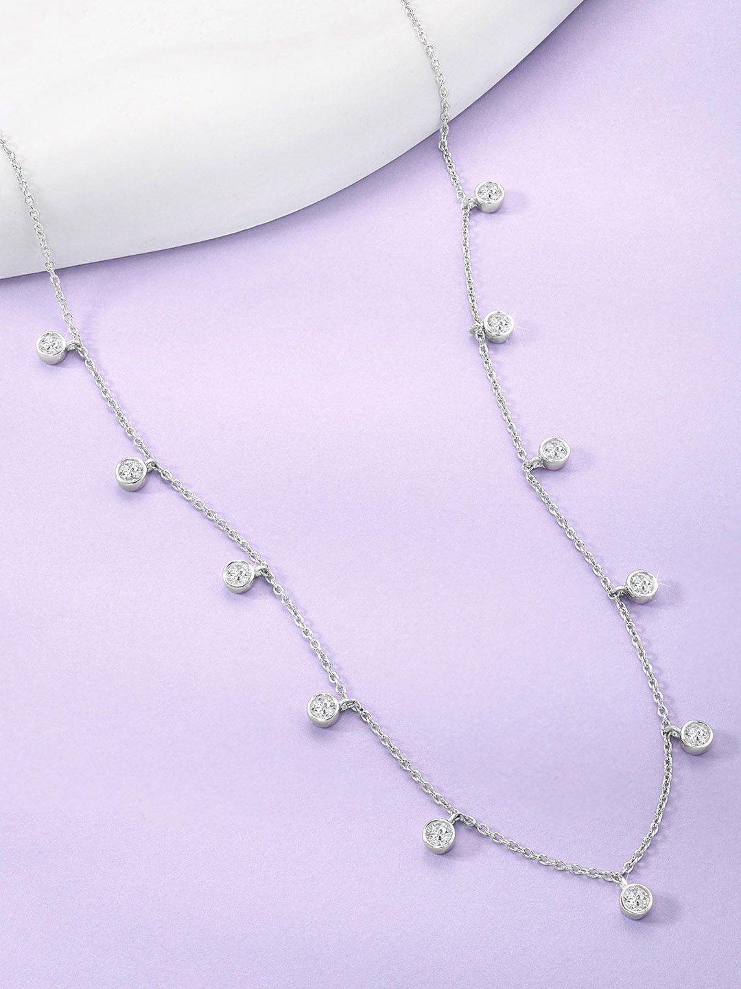 

Silvora by Peora 925 Sterling Silver Rhodium-Plated Cubic Zirconia Studded Necklace