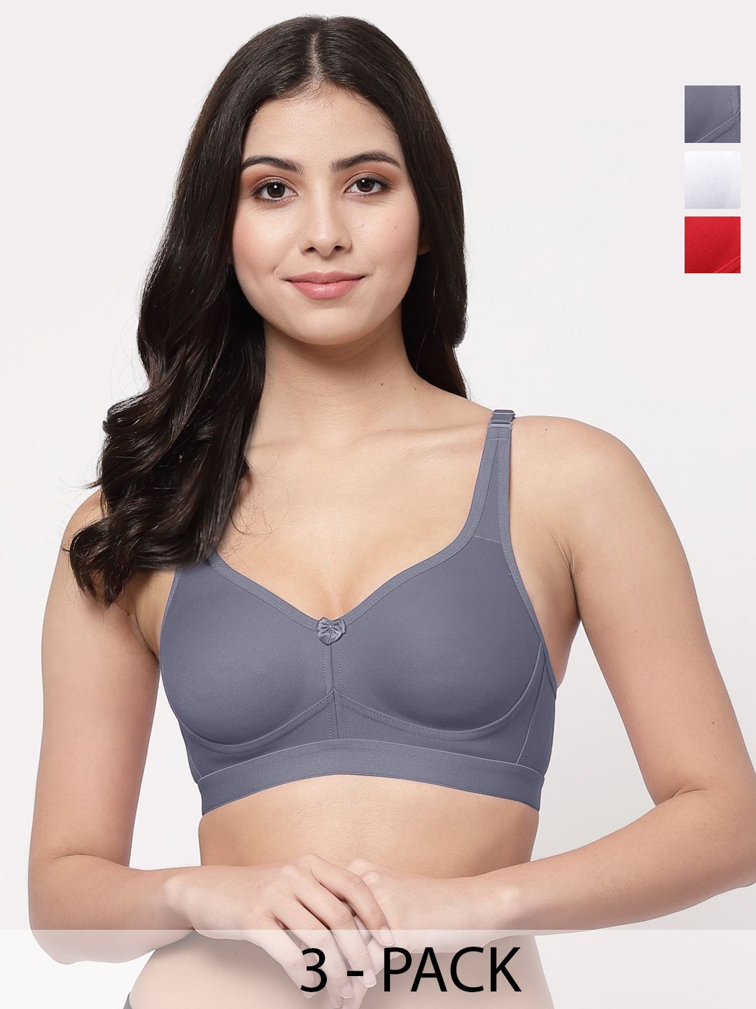 

College Girl Women Pack Of 3 Full Coverage Lightly Padded Minimizer Bra, Grey