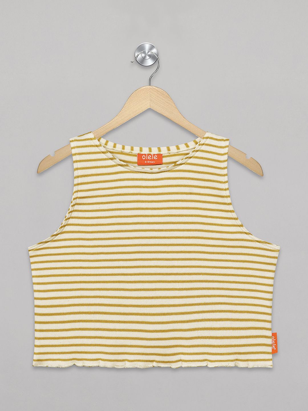 

Olele Girls Horizontal Striped Round Neck Cotton Top, Yellow