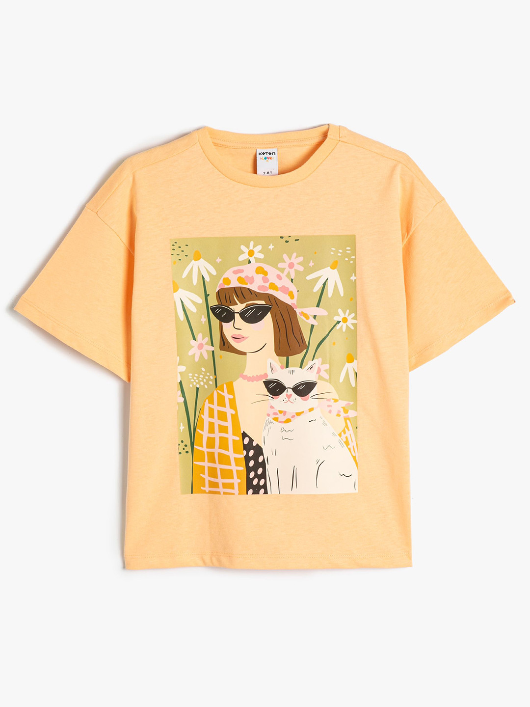 

Koton Girls Graphic Printed Round Neck Cotton T-shirt, Orange