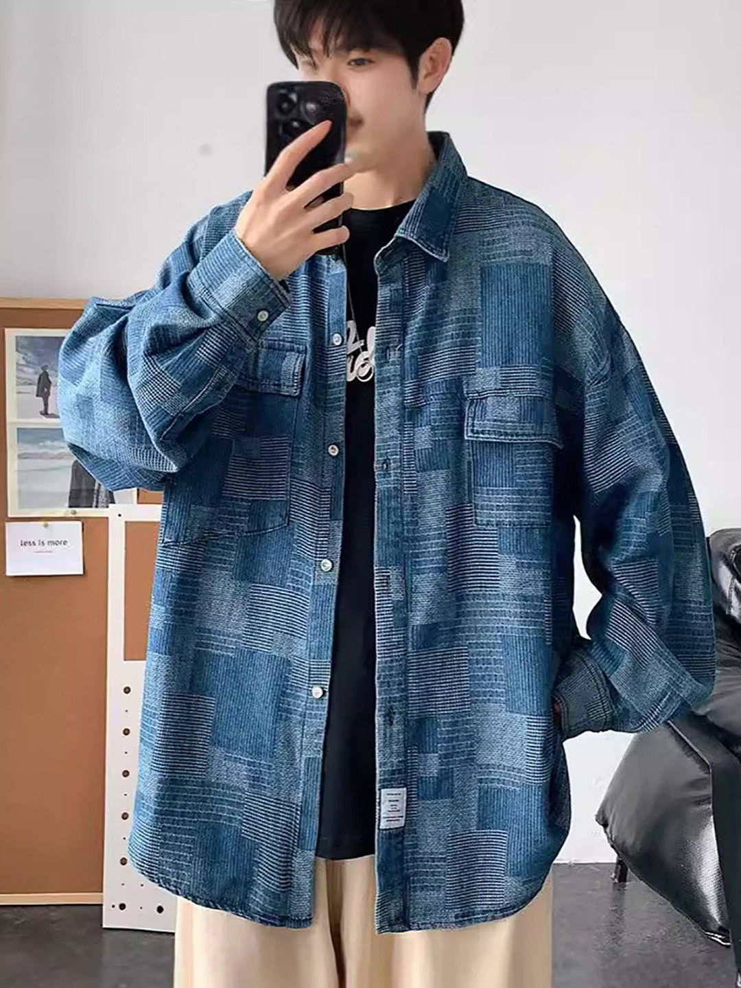 

StyleCast x Revolte Men Striped Longline Outdoor Tailored Jacket, Blue