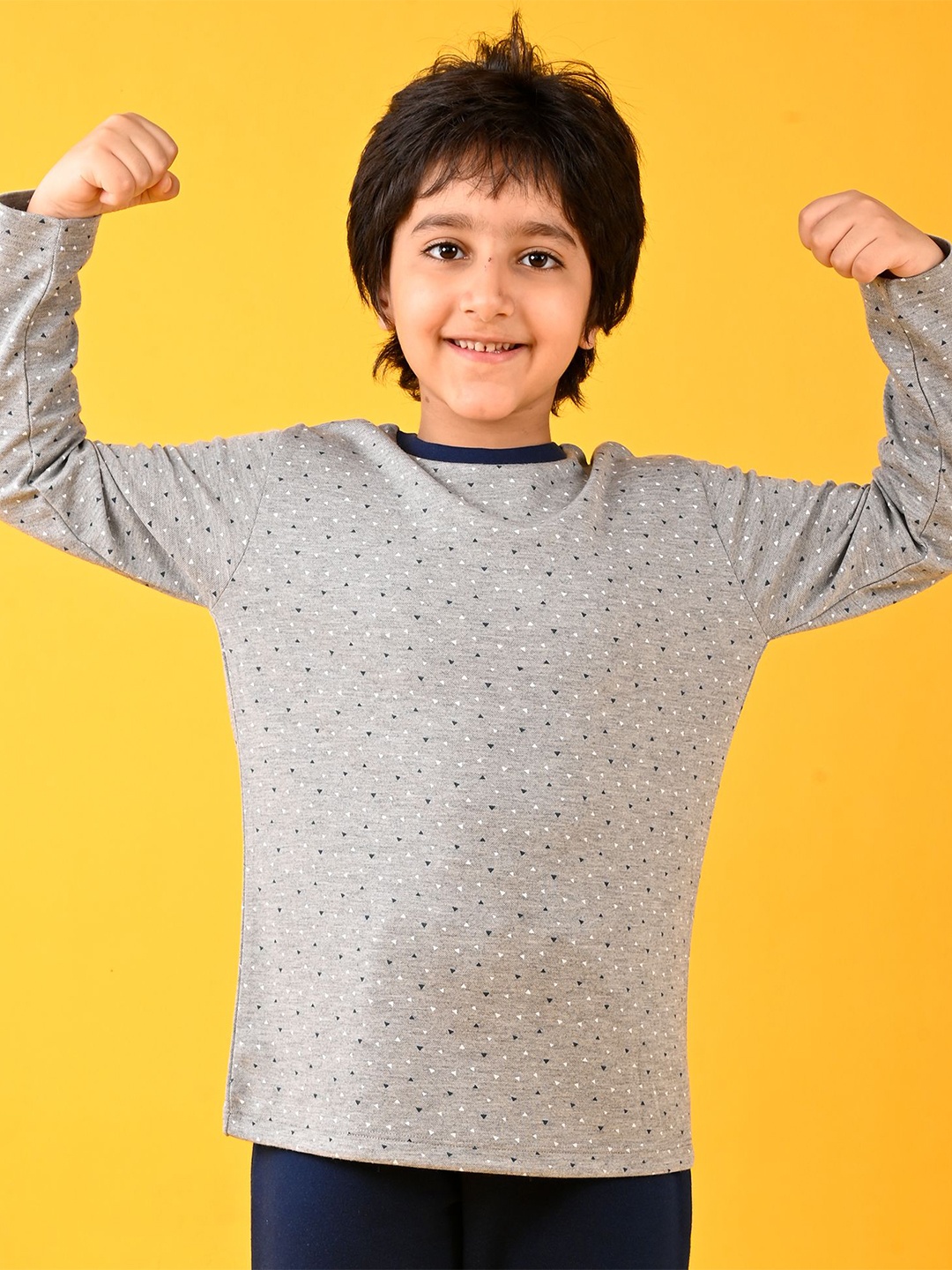 

Anthrilo Boys Geometric Printed Round Neck Longline T-shirt, Grey