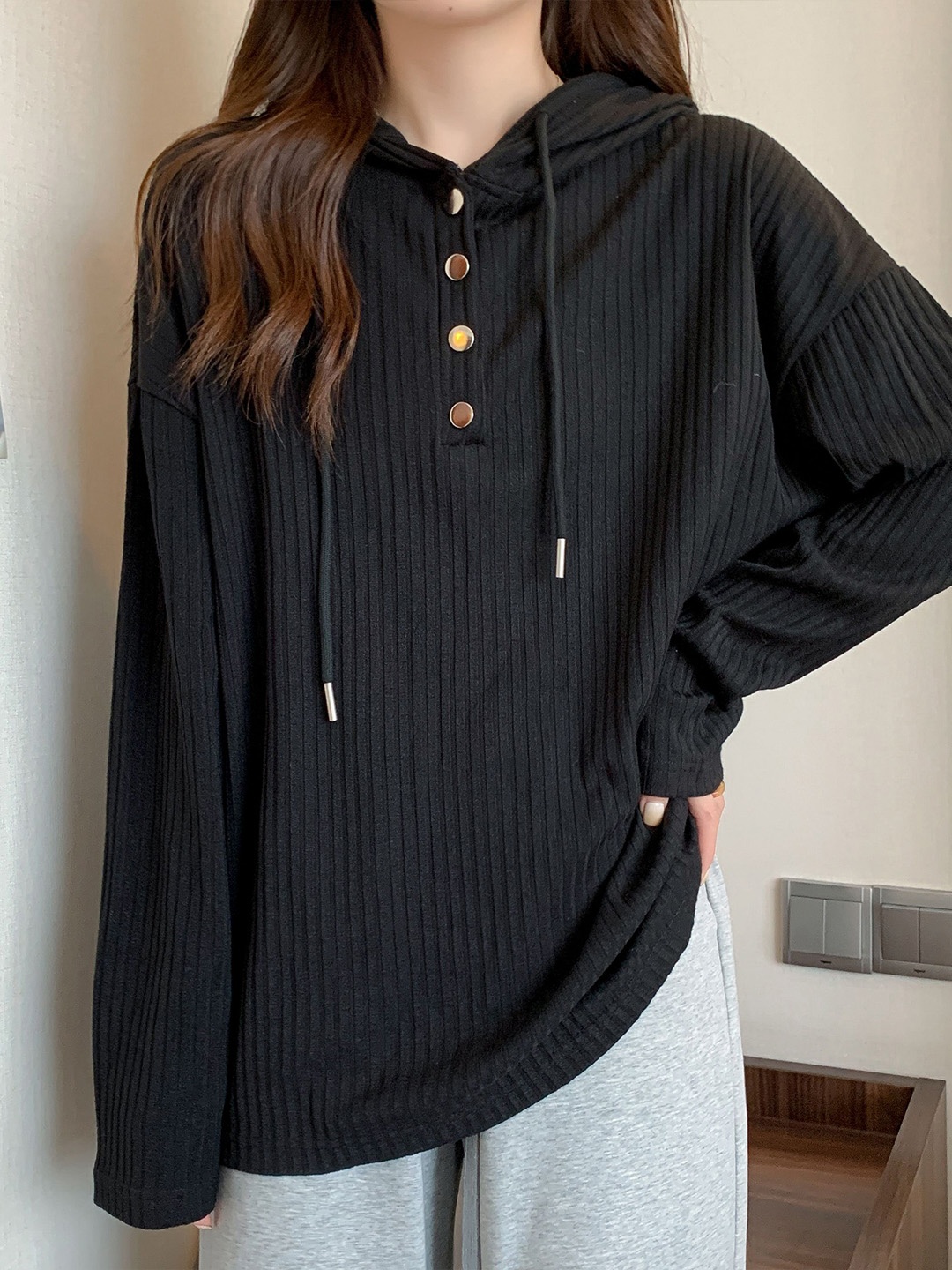 

StyleCast x Revolte Women Solid Hood Top, Black