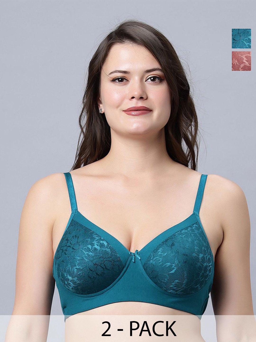 

In Care Women Pack of 2 Full Coverage Heavily Padded and Non-Wired seamless cups Bra, Green
