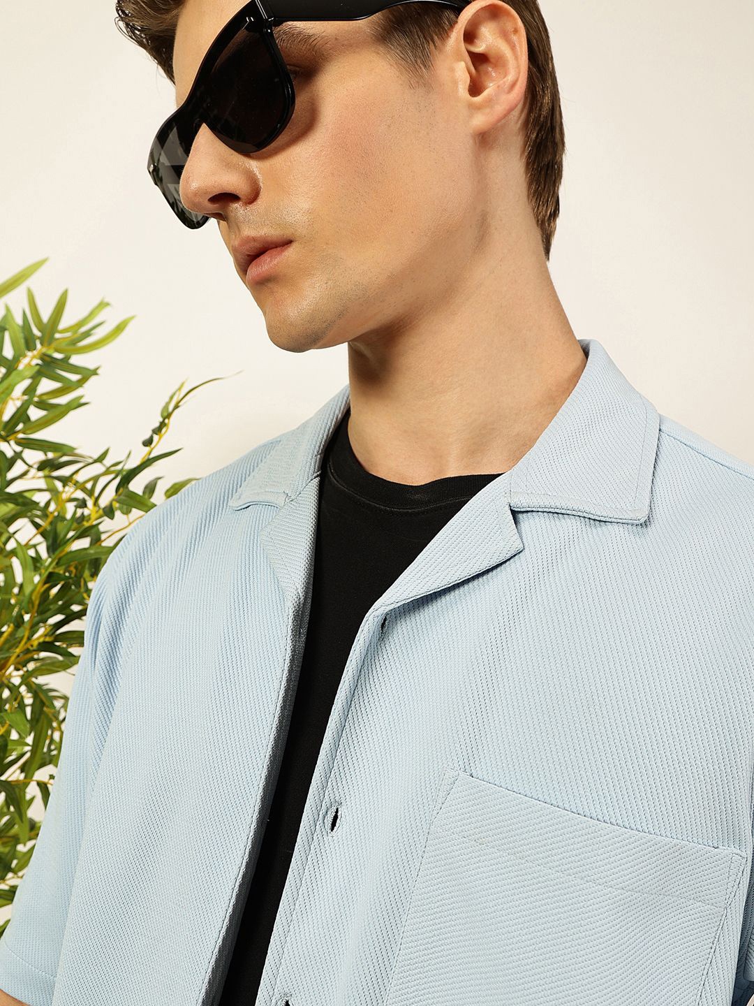 

Thomas Scott Men Premium Cuban Collar Textured Cotton Oversized Casual Shirt, Teal