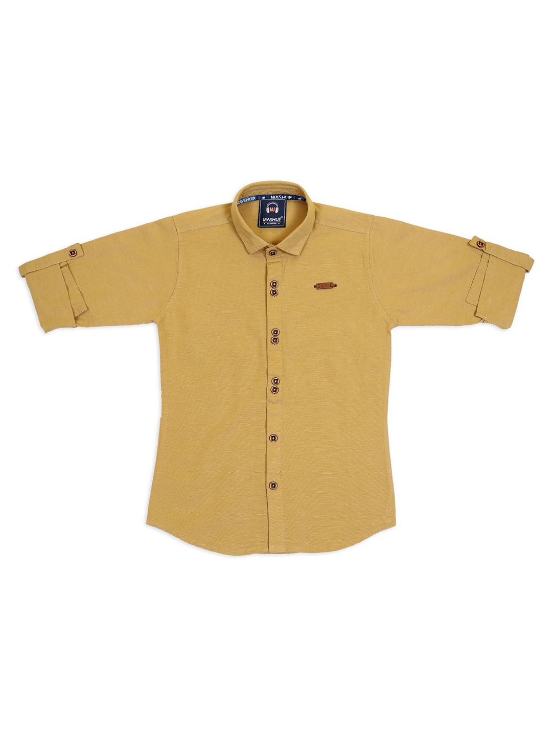 

MashUp Boys Classic Spread Collar Solid Cotton Casual Shirt, Khaki