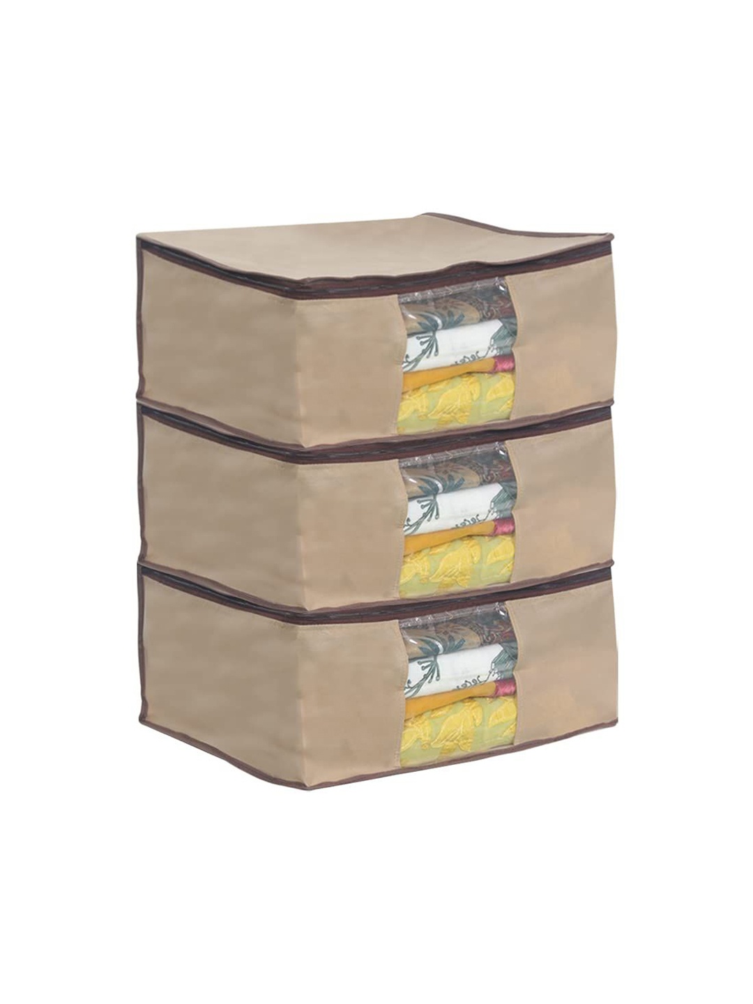 

prettykrafts Beige & Transparent 3 Pieces Saree Cover Organisers