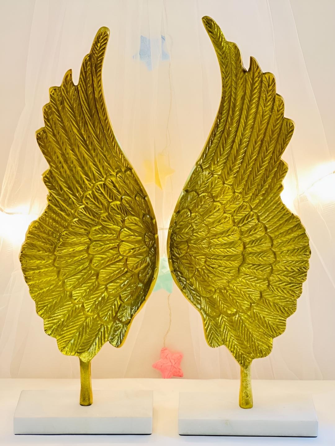 

Timaya's Decor Gold-Toned & White 2 Pieces Angelic Wings Aluminium Curio Showpiece