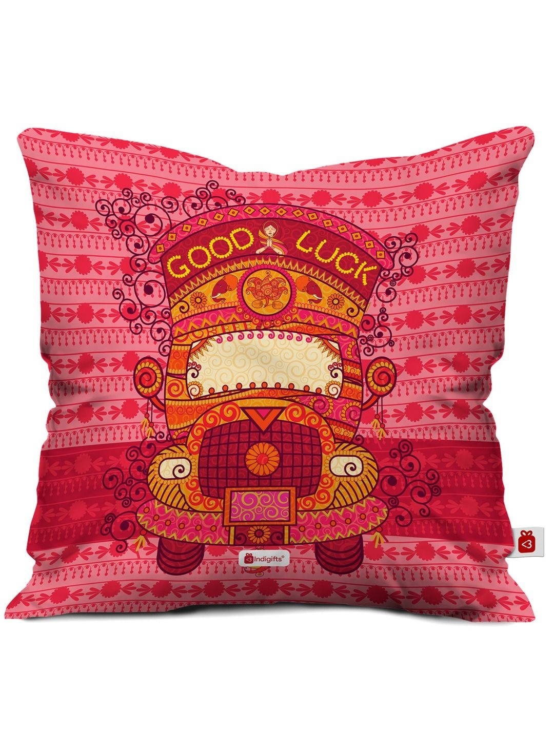 

Indigifts Pink and Yellow Quirky Printed Square Cushion Cover