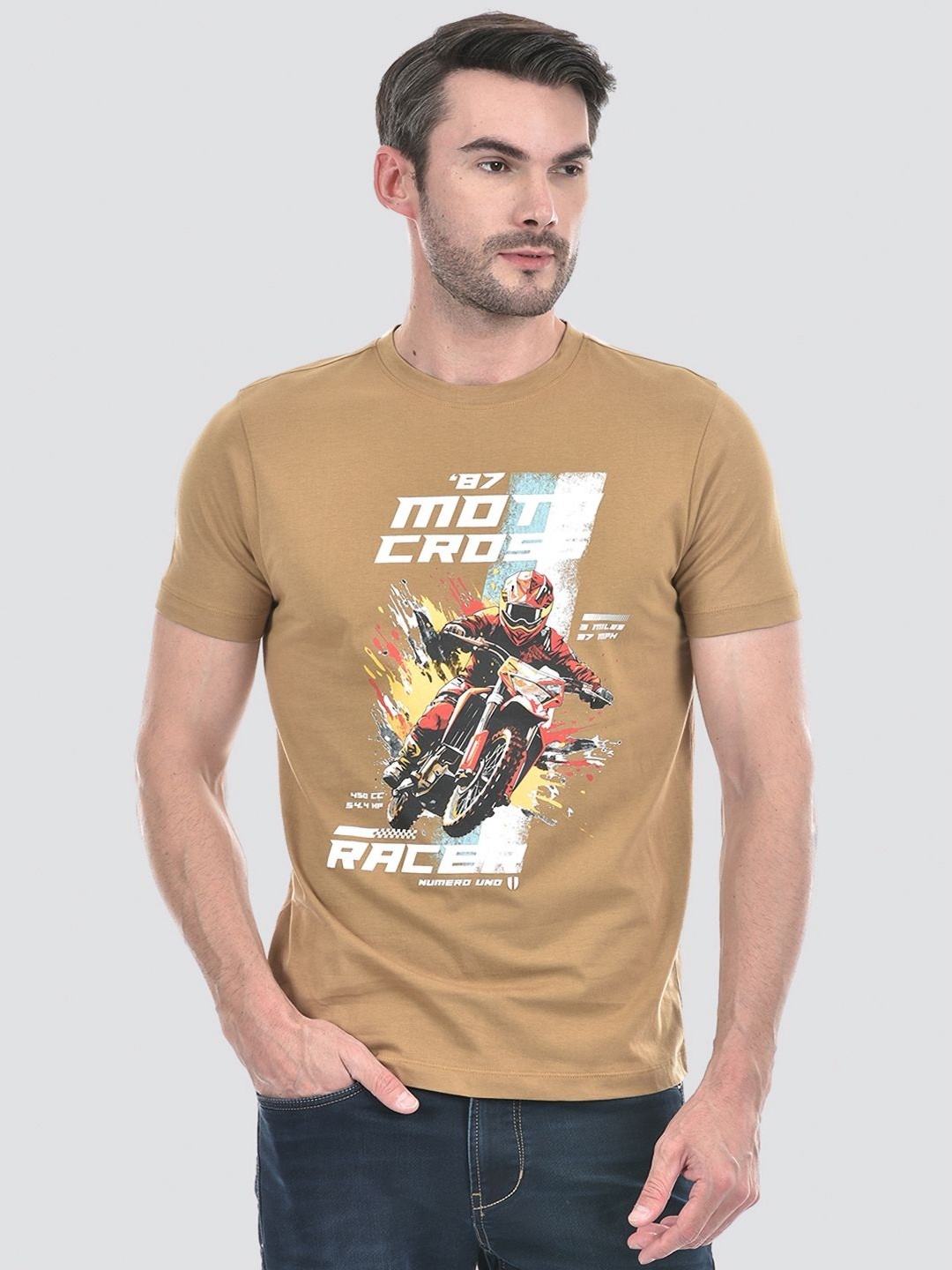 

Numero Uno Men Graphic Printed Round Neck Cotton T-shirt, Brown