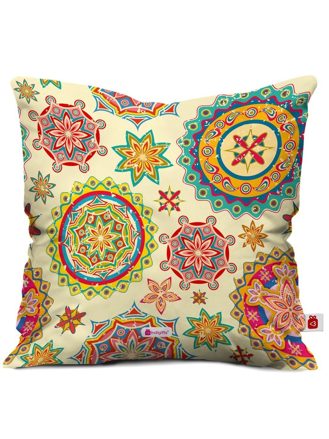 

Indigifts Cream and Red Ethnic Motifs Printed Square Cushion Cover