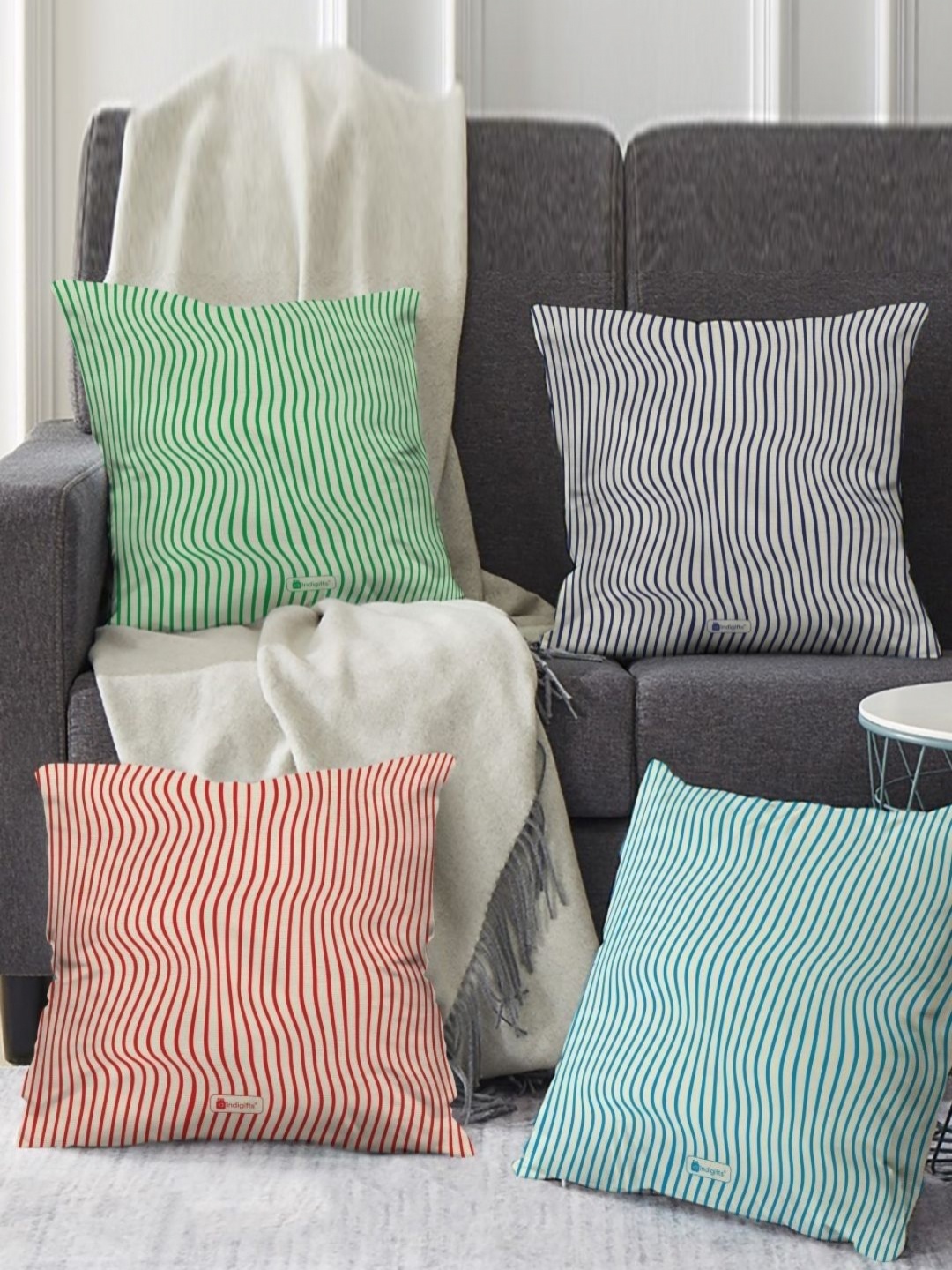 

Indigifts Green & White 4 Pieces Printed Satin Square Cushion Covers