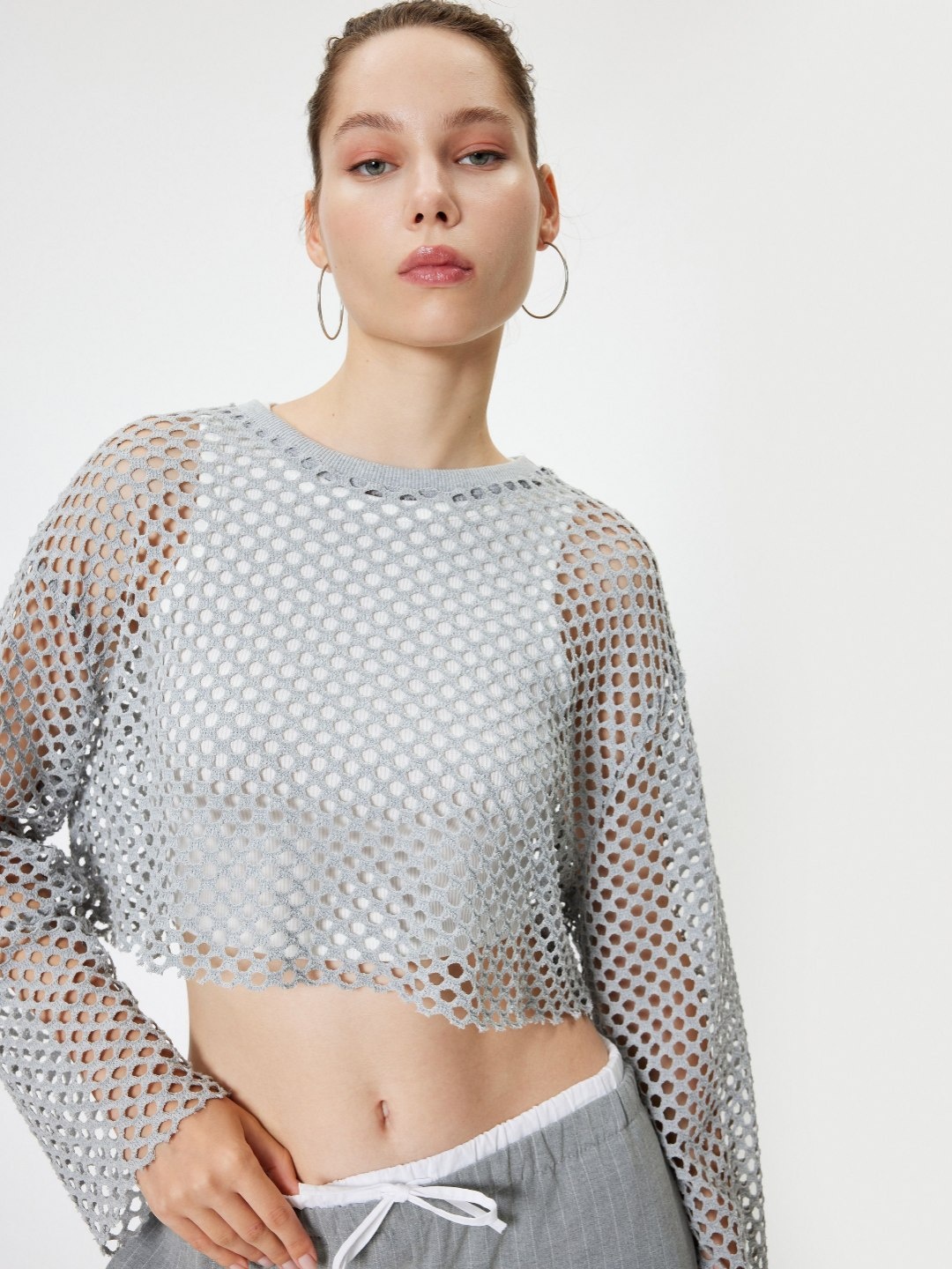 

Koton Women Polka Dots Printed Round Neck T-shirt, Grey