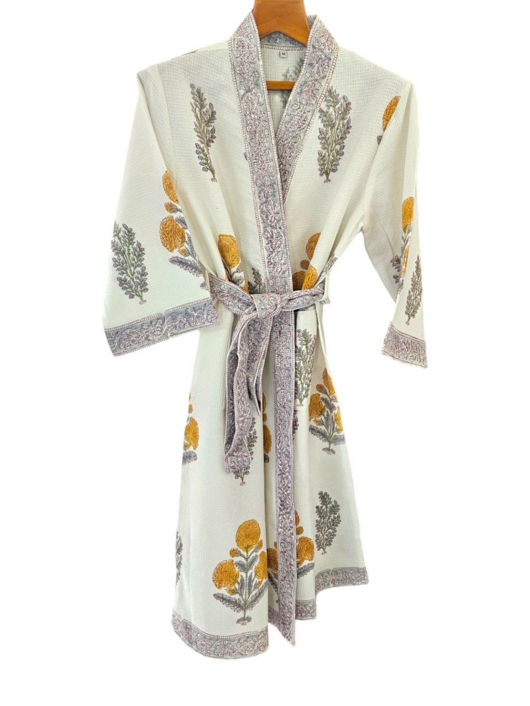 

Feels Like Home White and Yellow Floral Printed Cotton Bath Robe