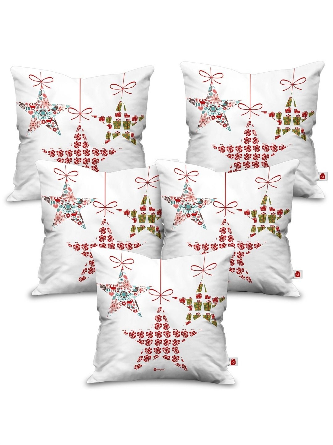 

Indigifts White and Red 5 Pieces Ethnic Motifs Printed Square Cushion Covers