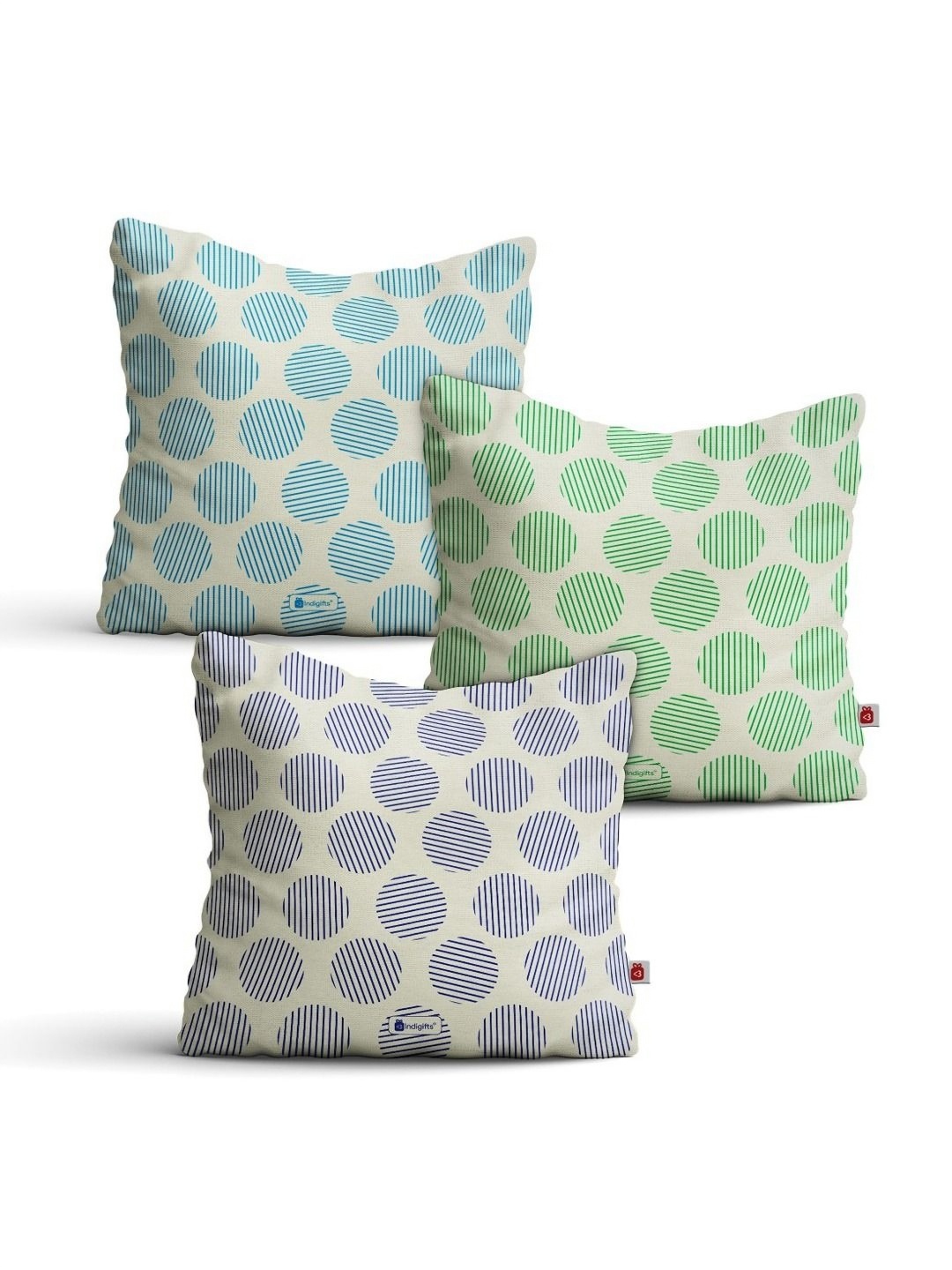 

Indigifts Blue & Green 3 Pieces Geometric Printed Satin Square Cushion Covers