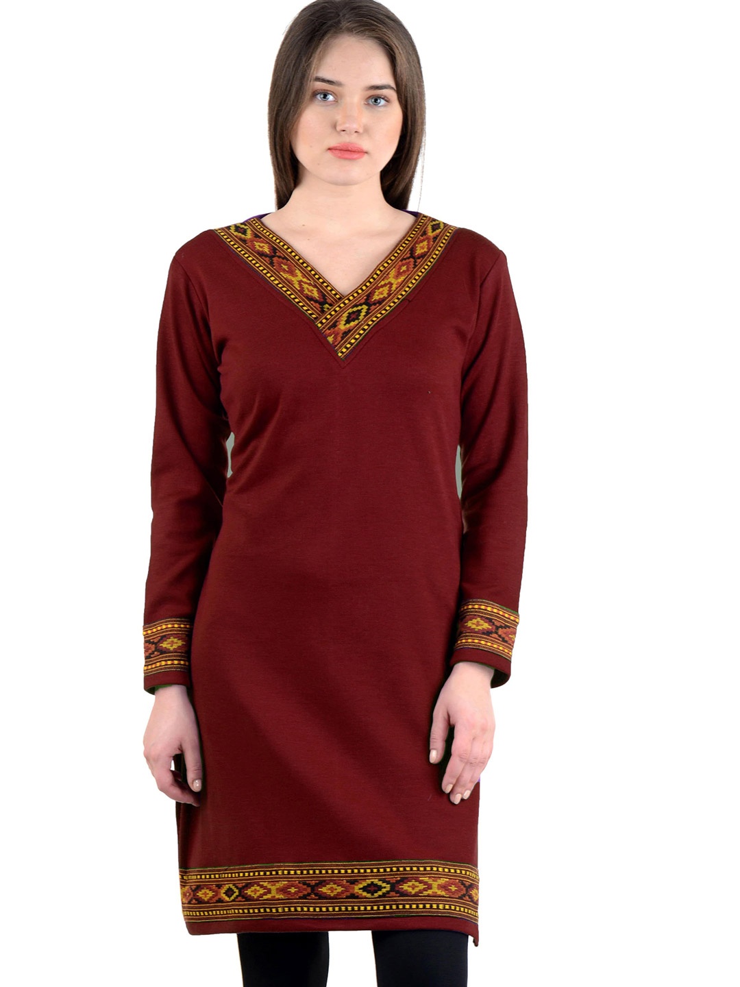 

KALINI Women V-Neck Long Sleeves Kurti, Maroon