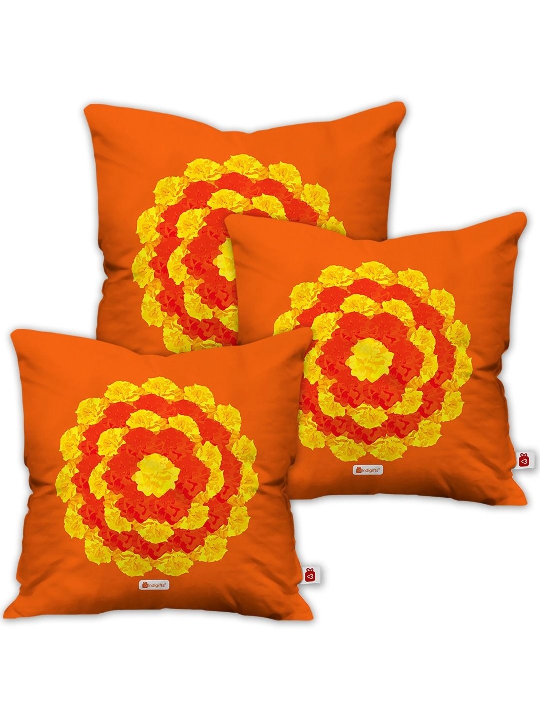 

Indigifts Orange & Yellow 3 Pieces Floral Printed Square Cushion Covers