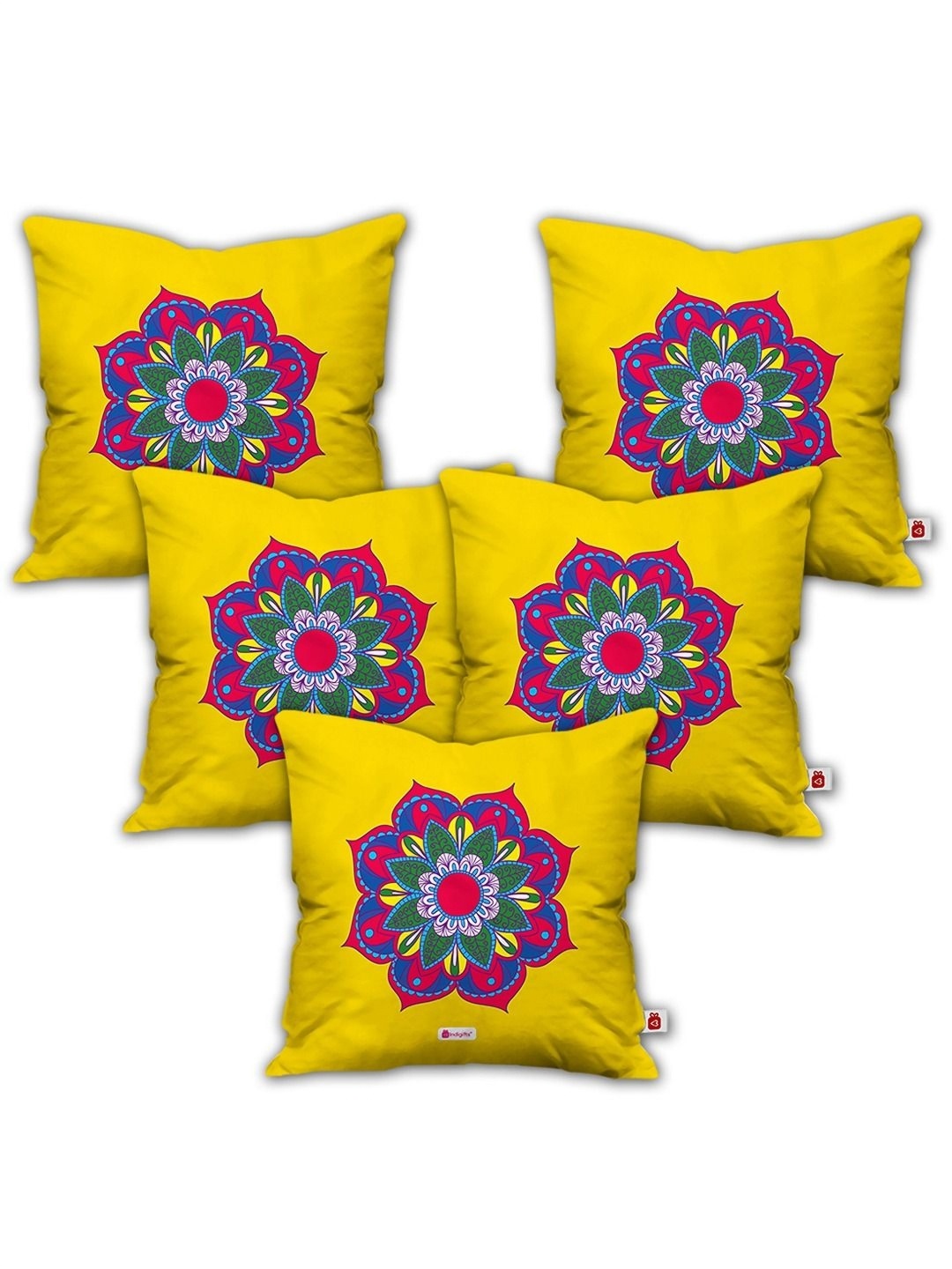 

Indigifts Yellow & Blue 5 Pieces Floral Printed Satin Square Cushion Covers