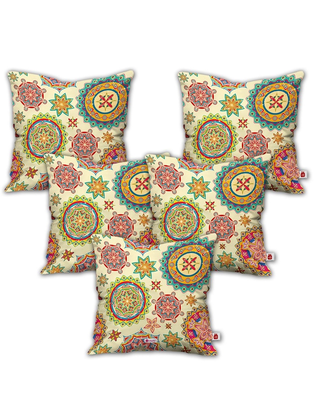 

Indigifts 5-Pcs Off-White & Green 5 Pieces Floral Printed Square Shaped Cushion Covers