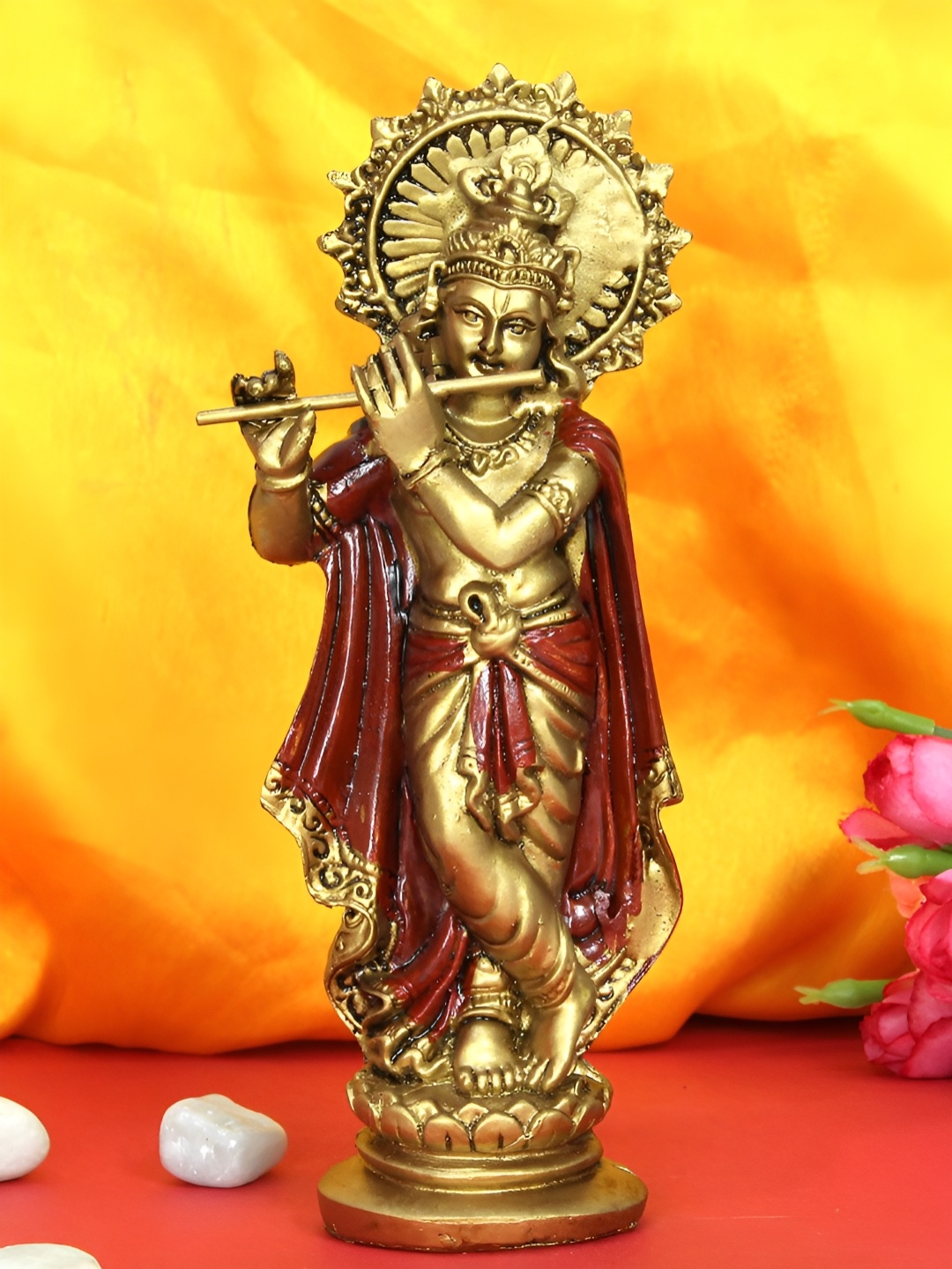 

TIED RIBBONS Gold Toned & Red Lord Krishna Religious Idol Showpiece