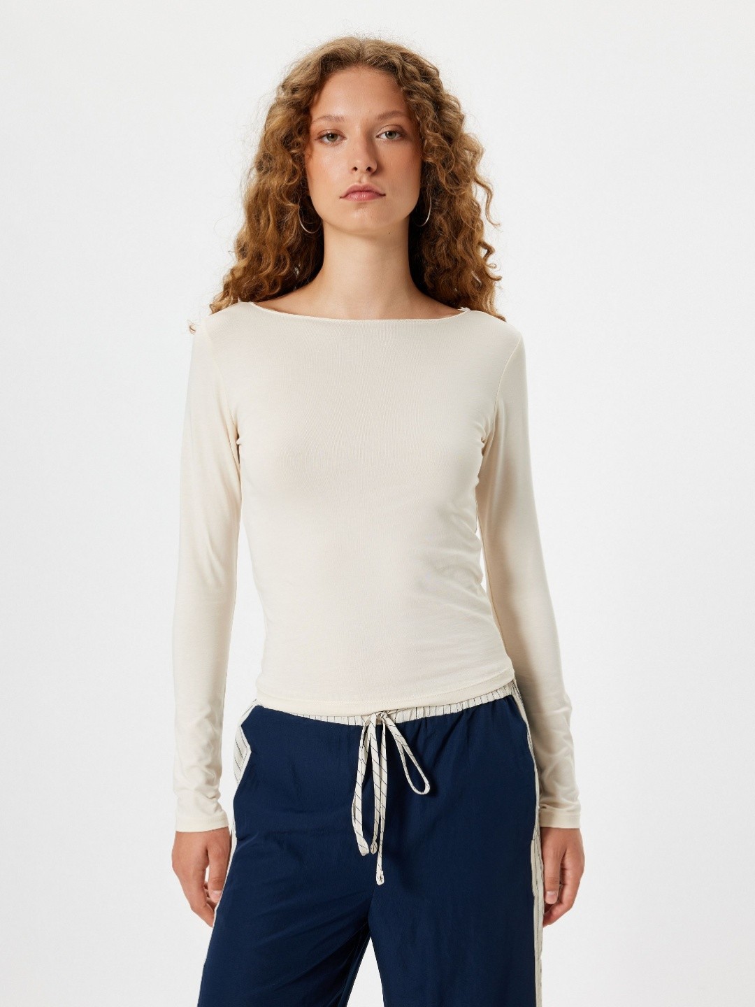 

Koton Women Solid Round Neck Cotton T-shirt, Beige