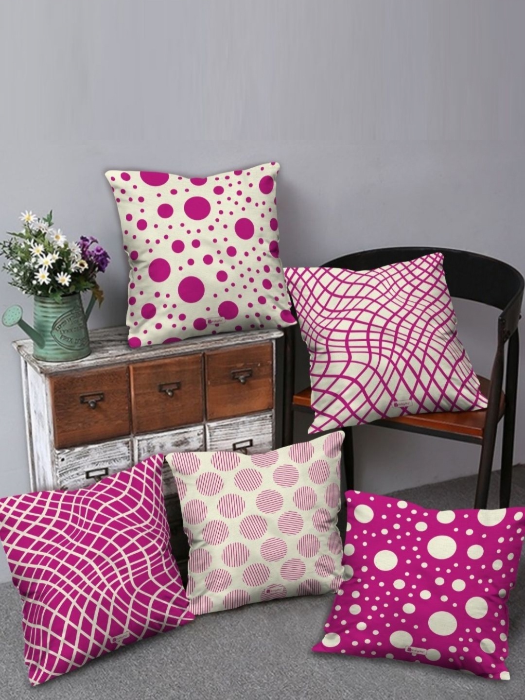

Indigifts Pink & Green Abstract Printed Satin Square Cushion Covers