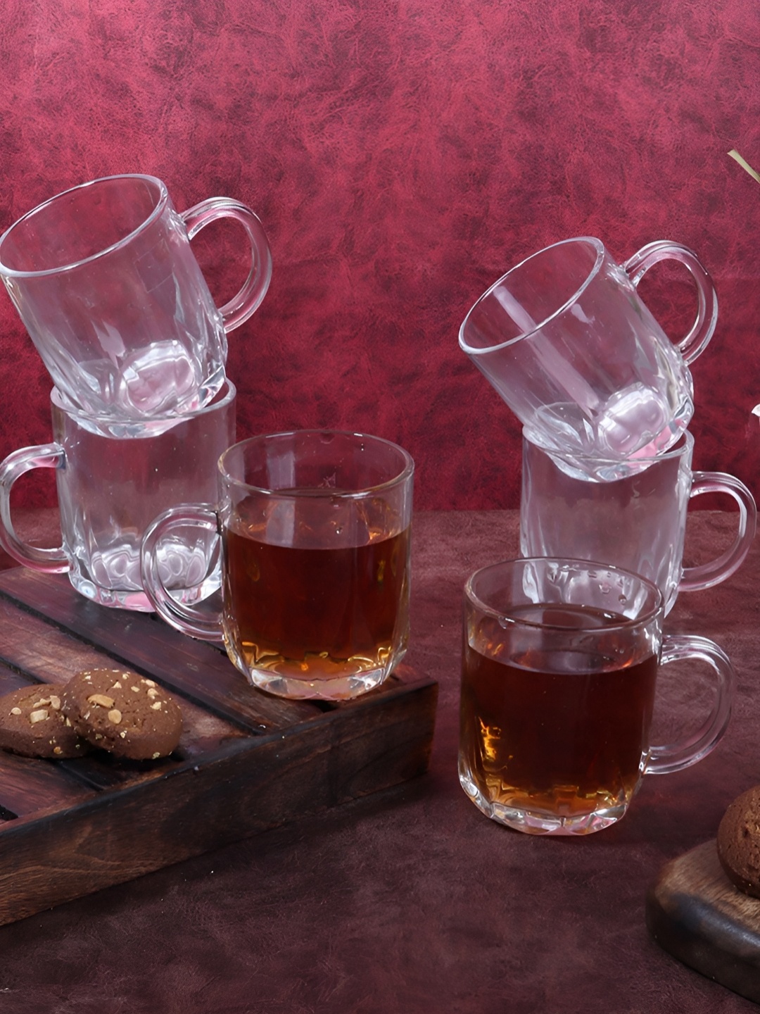 

Aura Transparent 6 Pieces Textured Glass Mugs 175 ml Each